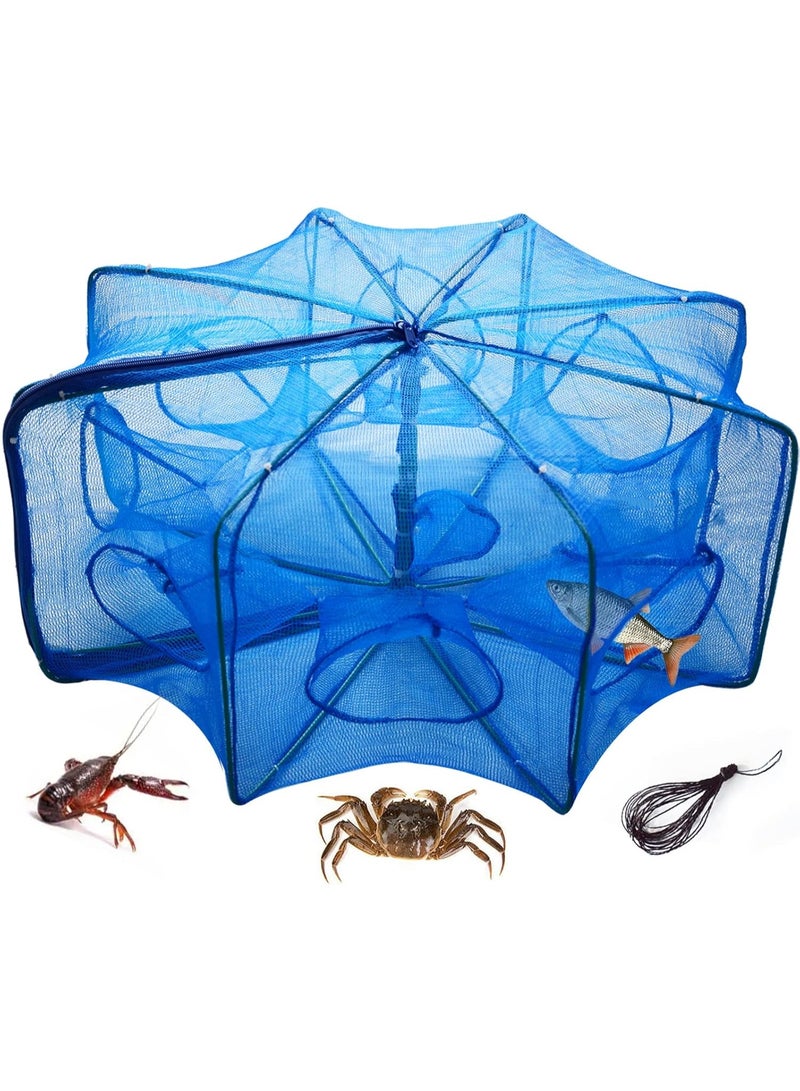 Tanyaz Portable Fishing Bait Trap, 8 Holes Folded Fishing Net Collapsible Net Cast Cage with Zipper, Octagonal Fishing Net Cage for Minnows, Lobster, Crawfish, Shrimp - Image 1